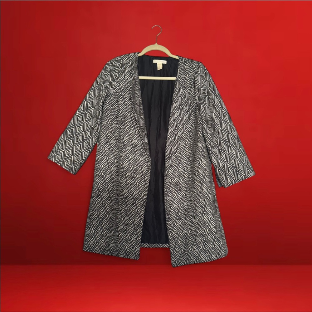 Vintage H&M Jacket/Coat Collarless Open Front, Geometric pattern